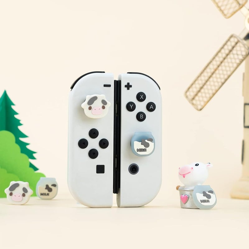 GEEKSHARE Cute Silicone Joy Con Thumb Grip Caps, Joystick Cover Compatible with Switch/OLED/Switch Lite,4PCS - Dairy Cow - Image 5